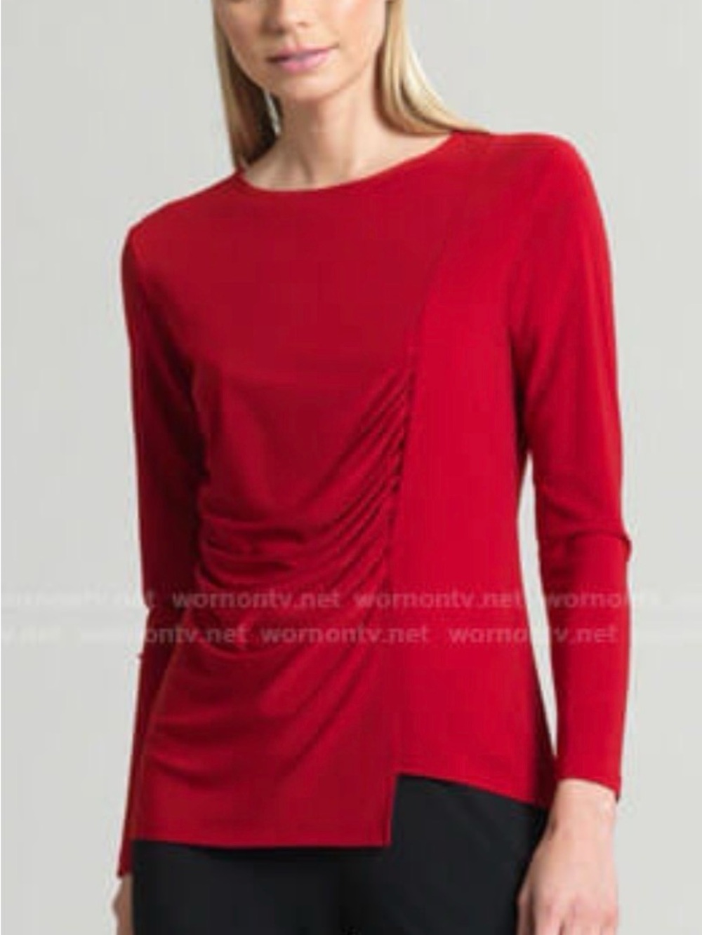 Clara Sun Woo. Ruched Asymmetrical Blouse. Red. Size Medium.